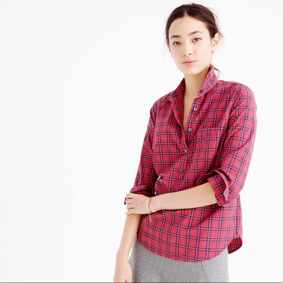 J. Crew Tops - J. Crew Red Tartan Popover Long Sleeve